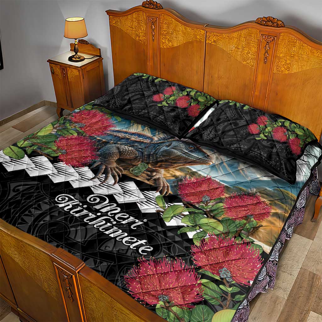 Meri Kirihimete Tuatara Quilt Bed Set New Zealand Fern with Puhutukawa Flowers LT9 - Polynesian Pride