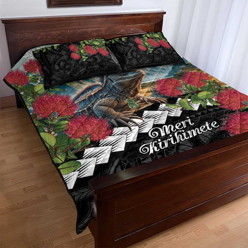 Meri Kirihimete Tuatara Quilt Bed Set New Zealand Fern with Puhutukawa Flowers LT9 - Polynesian Pride