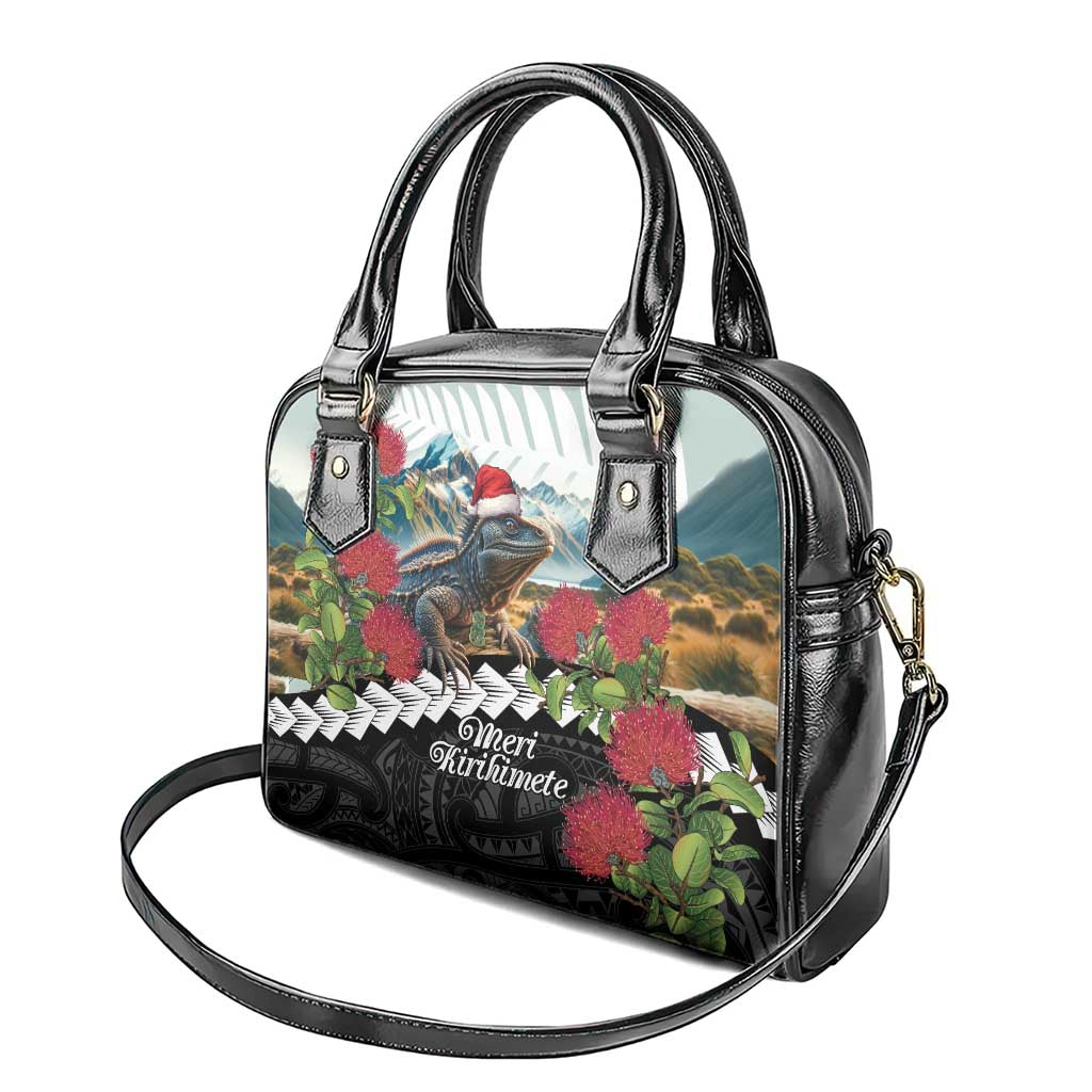 Meri Kirihimete Tuatara Shoulder Handbag New Zealand Fern with Puhutukawa Flowers LT9 - Polynesian Pride