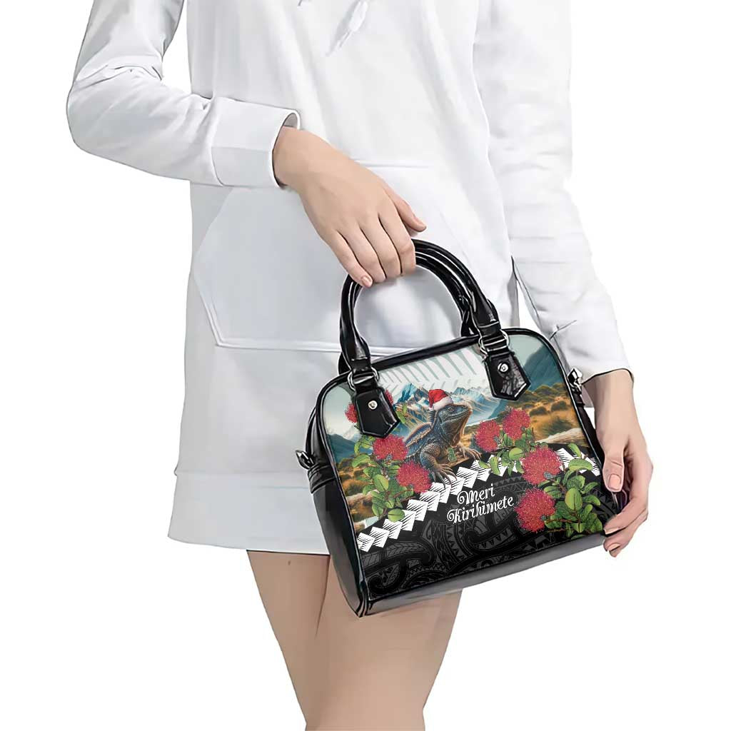 Meri Kirihimete Tuatara Shoulder Handbag New Zealand Fern with Puhutukawa Flowers LT9 - Polynesian Pride