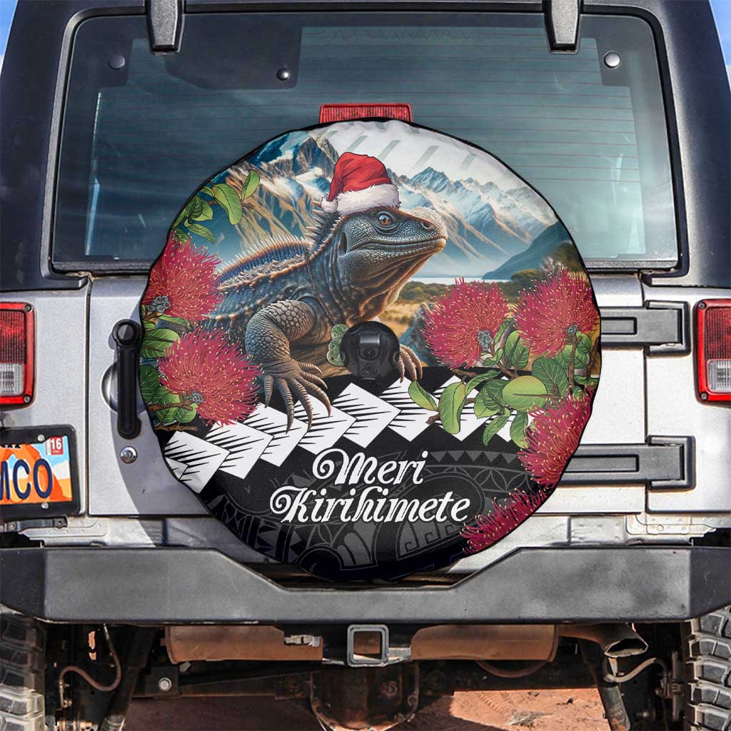 Meri Kirihimete Tuatara Spare Tire Cover New Zealand Fern with Puhutukawa Flowers LT9 Green - Polynesian Pride