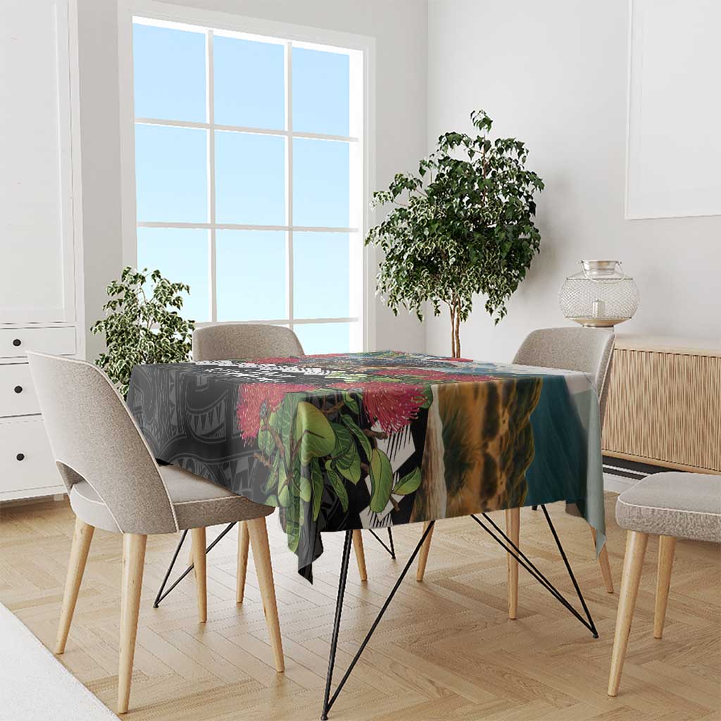 Meri Kirihimete Tuatara Tablecloth New Zealand Fern with Puhutukawa Flowers LT9 - Polynesian Pride