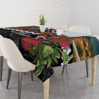 Meri Kirihimete Tuatara Tablecloth New Zealand Fern with Puhutukawa Flowers LT9 - Polynesian Pride