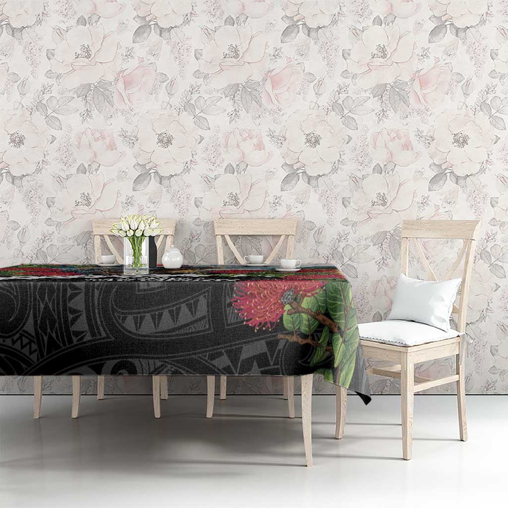 Meri Kirihimete Tuatara Tablecloth New Zealand Fern with Puhutukawa Flowers LT9 - Polynesian Pride