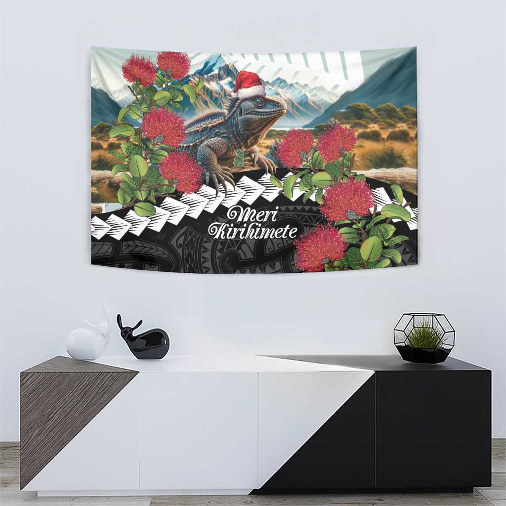 Meri Kirihimete Tuatara Tapestry New Zealand Fern with Puhutukawa Flowers LT9 - Polynesian Pride