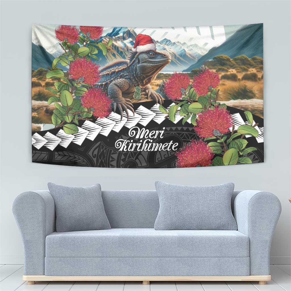 Meri Kirihimete Tuatara Tapestry New Zealand Fern with Puhutukawa Flowers LT9 - Polynesian Pride