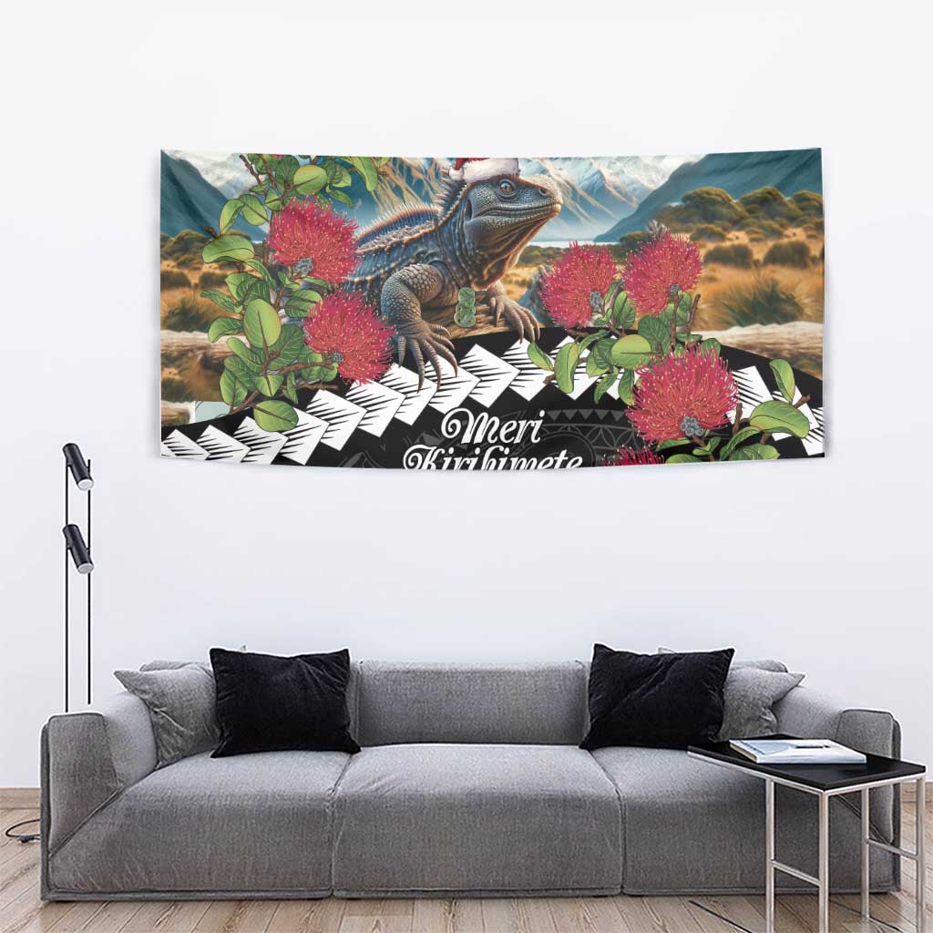 Meri Kirihimete Tuatara Tapestry New Zealand Fern with Puhutukawa Flowers LT9 - Polynesian Pride