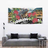 Meri Kirihimete Tuatara Tapestry New Zealand Fern with Puhutukawa Flowers LT9 - Polynesian Pride