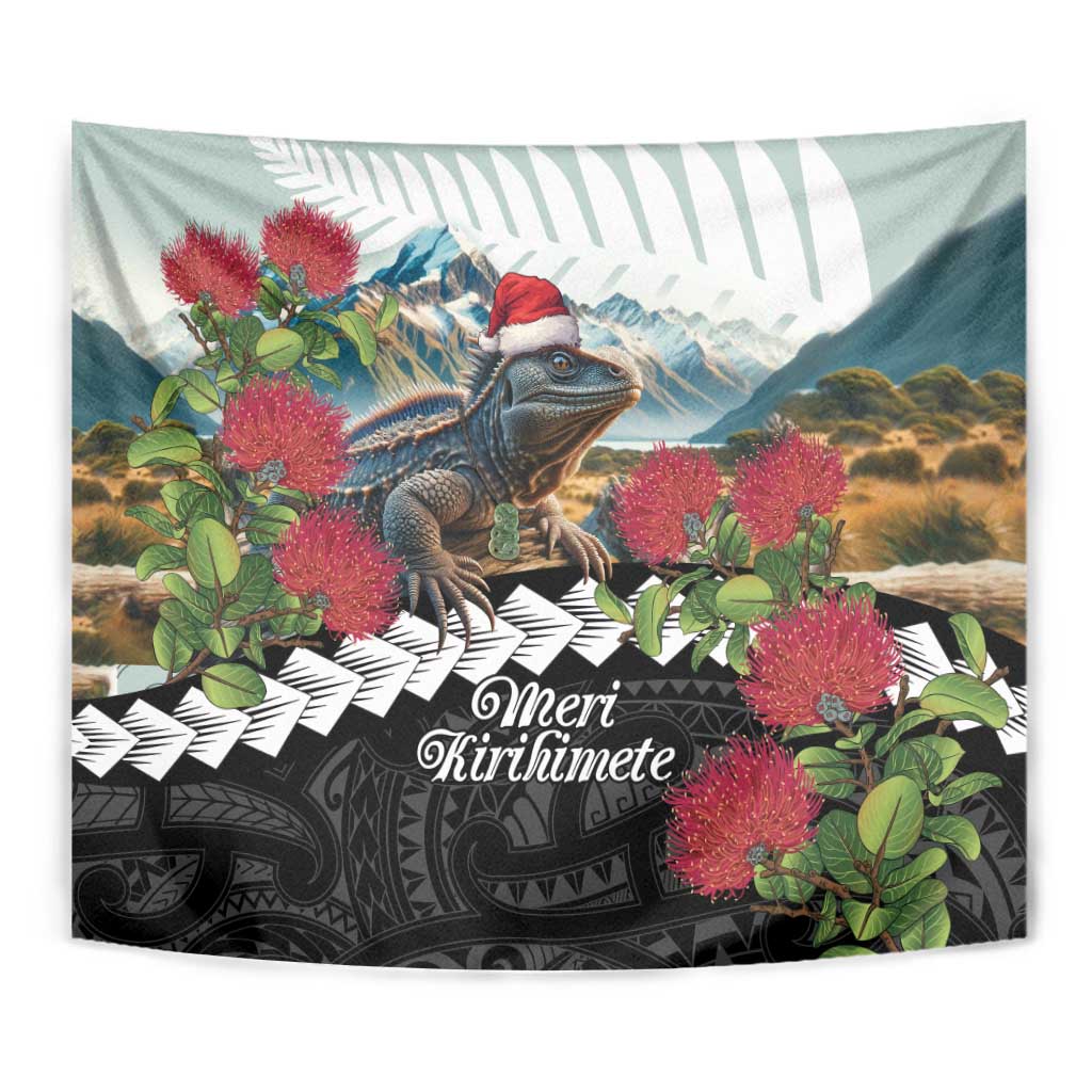 Meri Kirihimete Tuatara Tapestry New Zealand Fern with Puhutukawa Flowers LT9 - Polynesian Pride