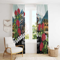 Meri Kirihimete Tuatara Window Curtain New Zealand Fern with Puhutukawa Flowers LT9 - Polynesian Pride
