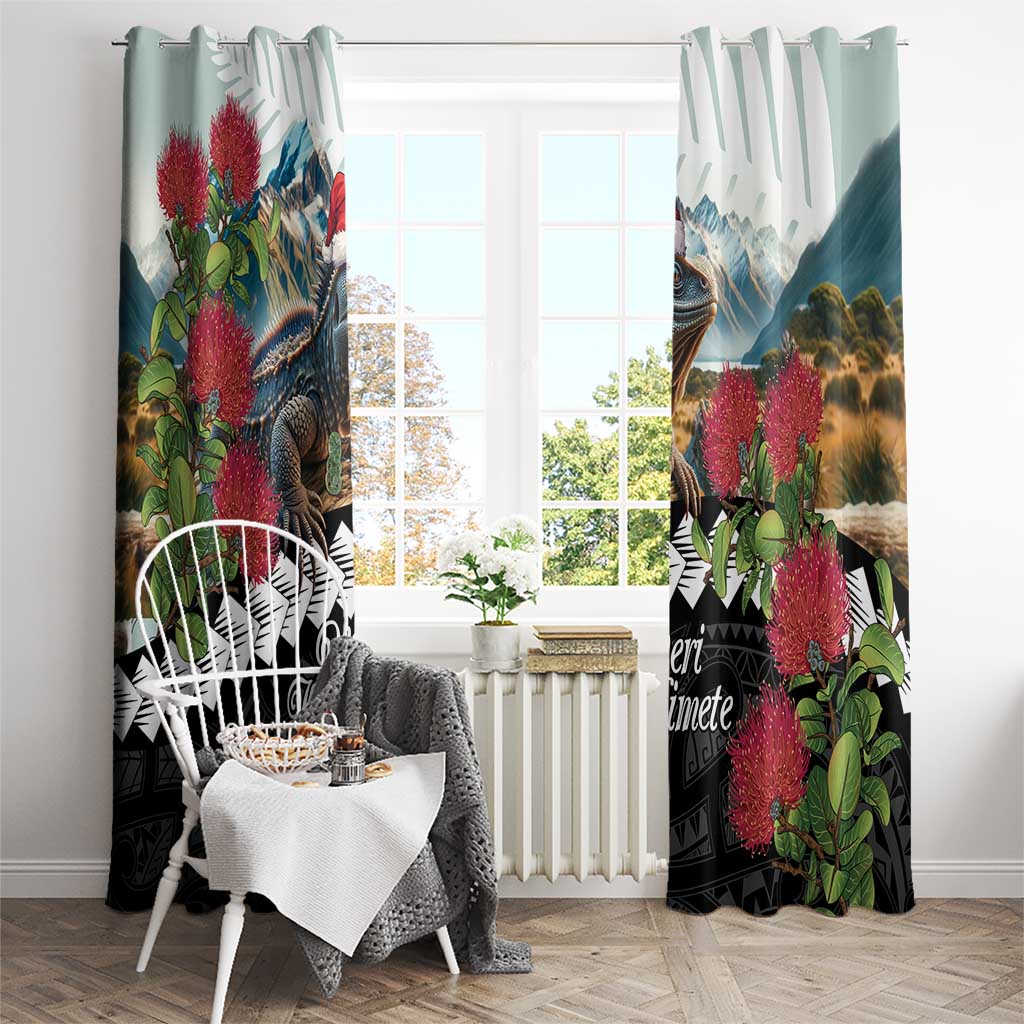 Meri Kirihimete Tuatara Window Curtain New Zealand Fern with Puhutukawa Flowers LT9 - Polynesian Pride