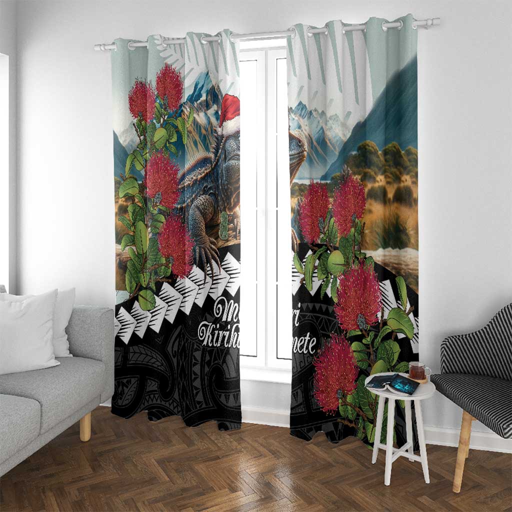 Meri Kirihimete Tuatara Window Curtain New Zealand Fern with Puhutukawa Flowers LT9 With Grommets Green - Polynesian Pride