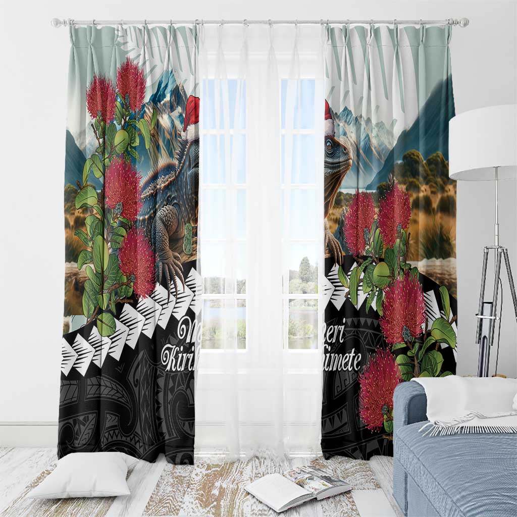 Meri Kirihimete Tuatara Window Curtain New Zealand Fern with Puhutukawa Flowers LT9 - Polynesian Pride