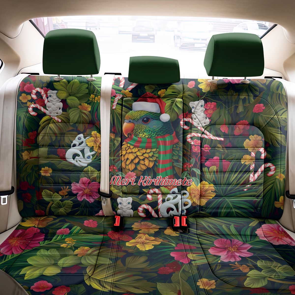 Meri Kirihimete Kakapo Santa Back Car Seat Cover Merry Christmas with Tropical Vibe LT9 - Polynesian Pride