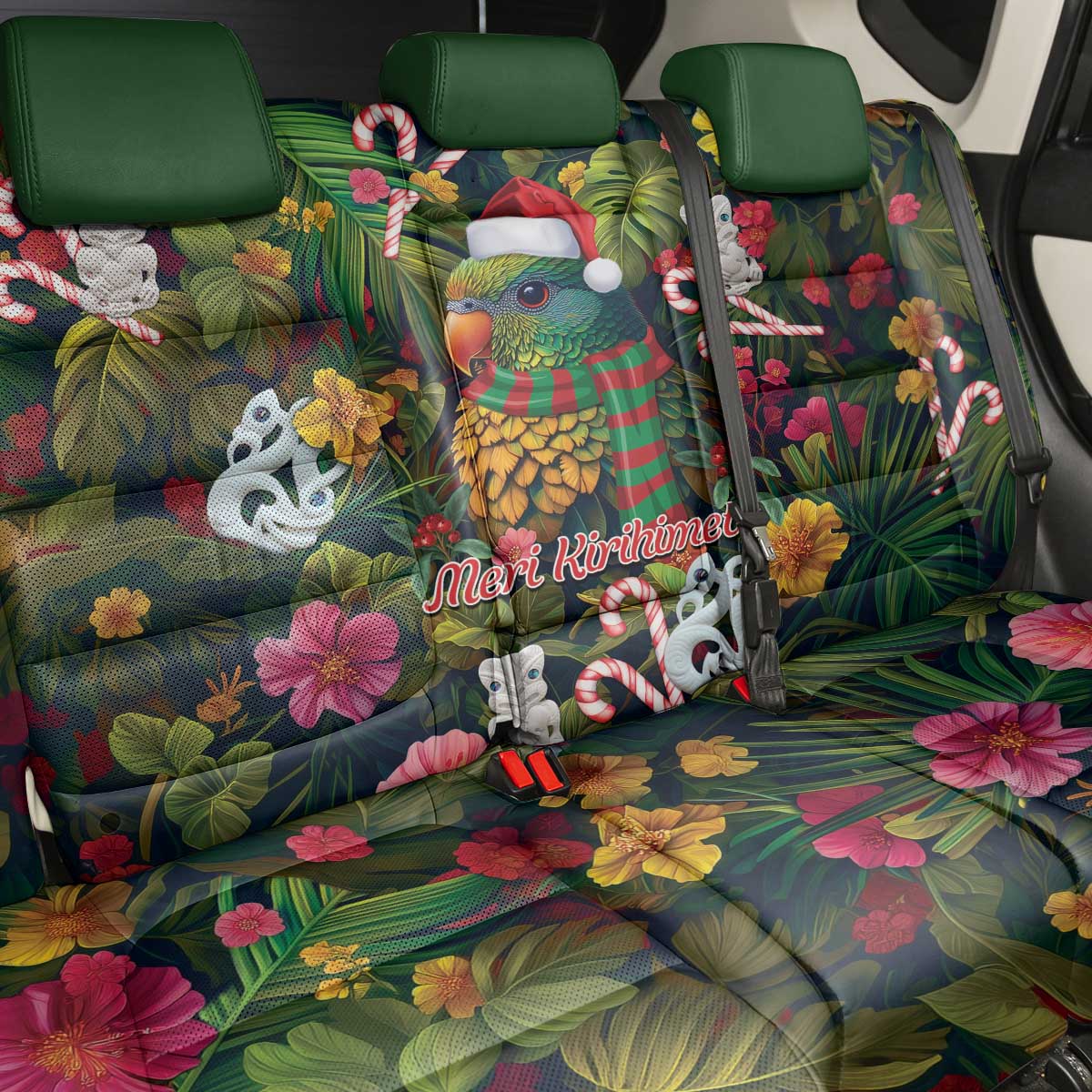 Meri Kirihimete Kakapo Santa Back Car Seat Cover Merry Christmas with Tropical Vibe LT9 - Polynesian Pride