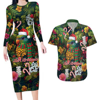 Meri Kirihimete Kakapo Santa Couples Matching Long Sleeve Bodycon Dress and Hawaiian Shirt Merry Christmas with Tropical Vibe LT9 Green - Polynesian Pride