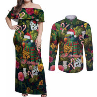Meri Kirihimete Kakapo Santa Couples Matching Off Shoulder Maxi Dress and Long Sleeve Button Shirt Merry Christmas with Tropical Vibe LT9 Green - Polynesian Pride