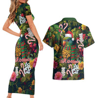 Meri Kirihimete Kakapo Santa Couples Matching Short Sleeve Bodycon Dress and Hawaiian Shirt Merry Christmas with Tropical Vibe LT9 - Polynesian Pride