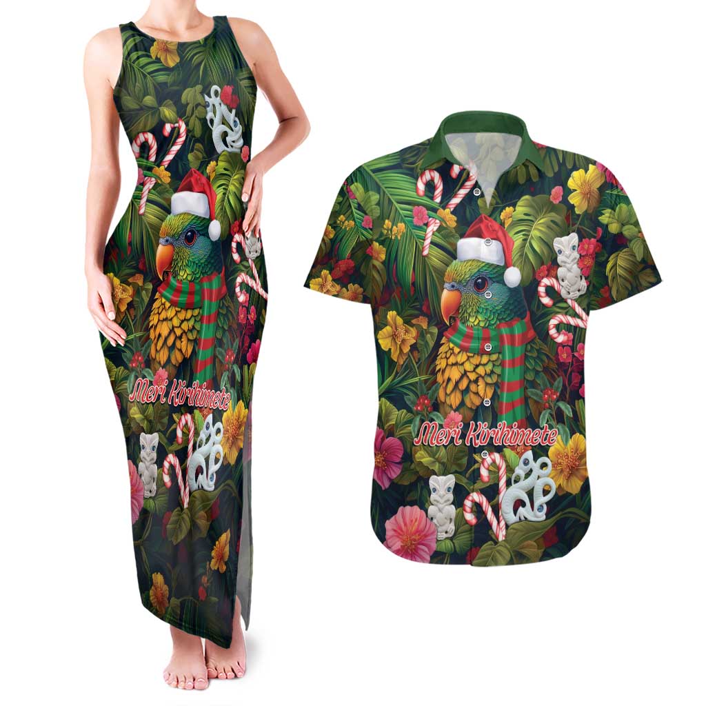 Meri Kirihimete Kakapo Santa Couples Matching Tank Maxi Dress and Hawaiian Shirt Merry Christmas with Tropical Vibe LT9 Green - Polynesian Pride