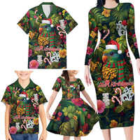 Meri Kirihimete Kakapo Santa Family Matching Long Sleeve Bodycon Dress and Hawaiian Shirt Merry Christmas with Tropical Vibe LT9 - Polynesian Pride