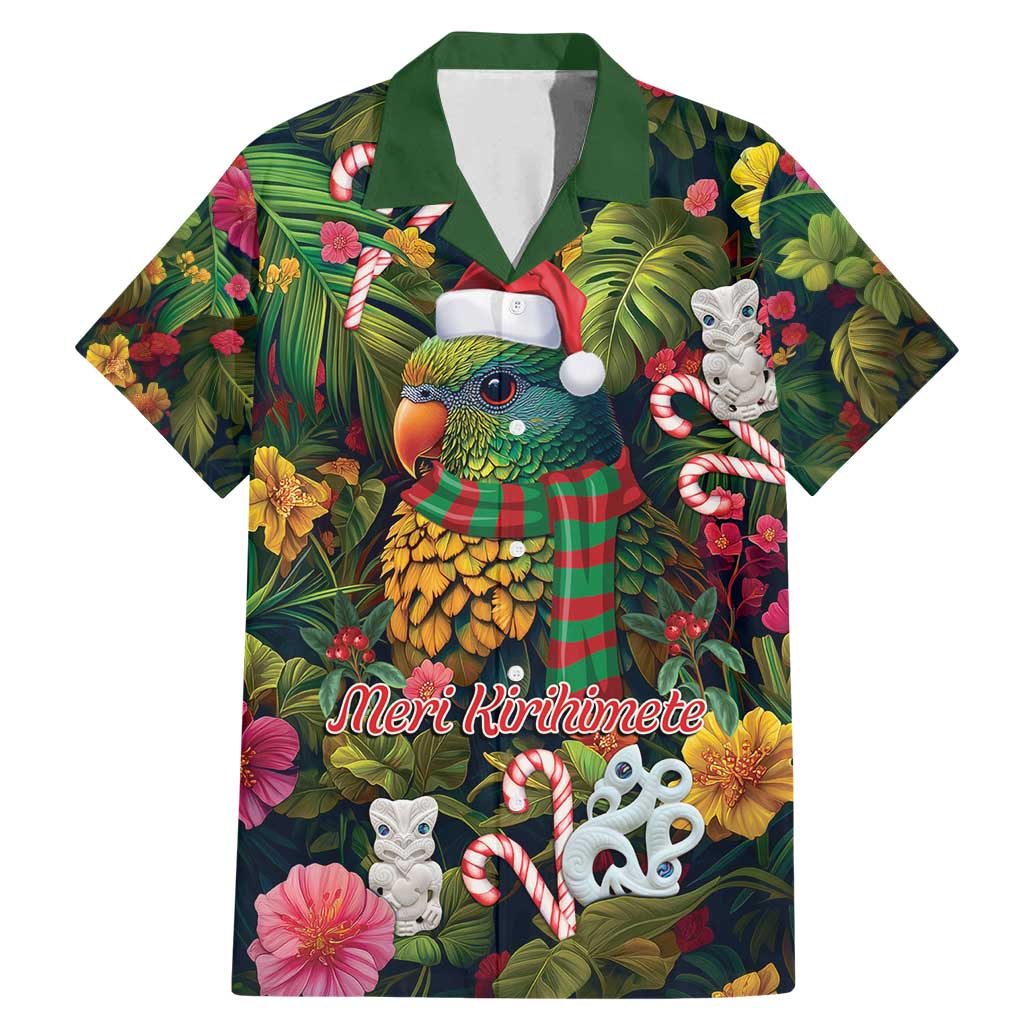 Meri Kirihimete Kakapo Santa Family Matching Mermaid Dress and Hawaiian Shirt Merry Christmas with Tropical Vibe LT9 Dad's Shirt - Short Sleeve Green - Polynesian Pride