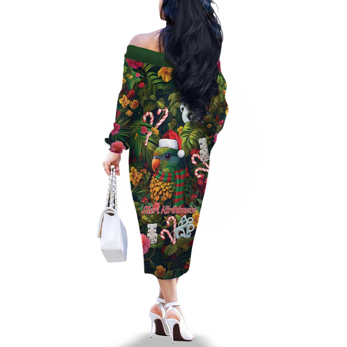 Meri Kirihimete Kakapo Santa Family Matching Off The Shoulder Long Sleeve Dress and Hawaiian Shirt Merry Christmas with Tropical Vibe LT9 - Polynesian Pride