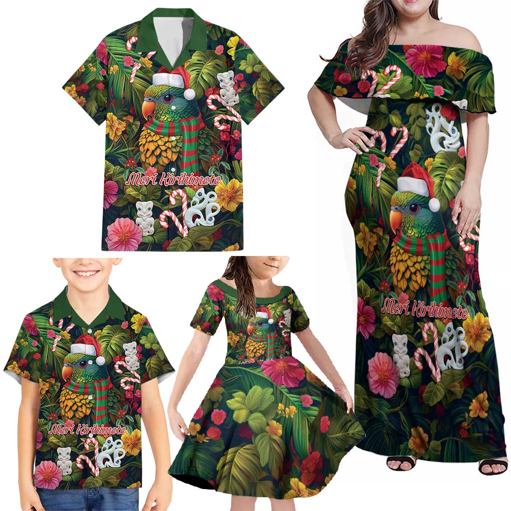 Meri Kirihimete Kakapo Santa Family Matching Off Shoulder Maxi Dress and Hawaiian Shirt Merry Christmas with Tropical Vibe LT9 - Polynesian Pride