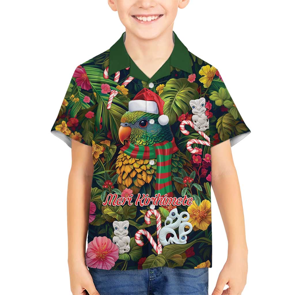 Meri Kirihimete Kakapo Santa Family Matching Puletasi and Hawaiian Shirt Merry Christmas with Tropical Vibe LT9 Son's Shirt Green - Polynesian Pride