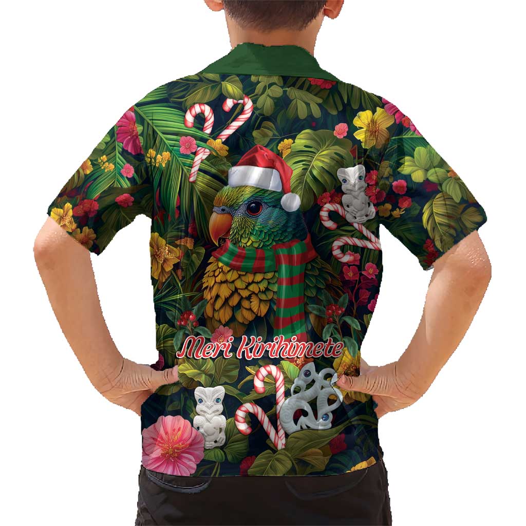 Meri Kirihimete Kakapo Santa Family Matching Short Sleeve Bodycon Dress and Hawaiian Shirt Merry Christmas with Tropical Vibe LT9 - Polynesian Pride