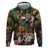 Meri Kirihimete Kakapo Santa Hoodie Merry Christmas with Tropical Vibe LT9 Pullover Hoodie Green - Polynesian Pride