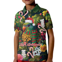 Meri Kirihimete Kakapo Santa Kid Polo Shirt Merry Christmas with Tropical Vibe LT9 Kid Green - Polynesian Pride