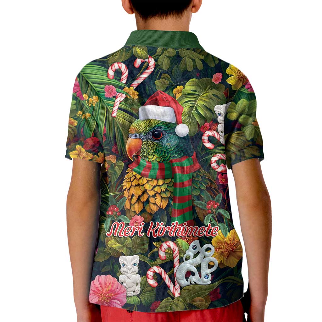 Meri Kirihimete Kakapo Santa Kid Polo Shirt Merry Christmas with Tropical Vibe LT9 - Polynesian Pride