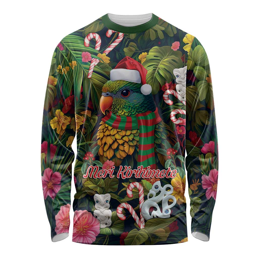 Meri Kirihimete Kakapo Santa Long Sleeve Shirt Merry Christmas with Tropical Vibe LT9 Unisex Green - Polynesian Pride