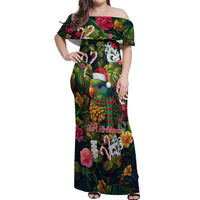 Meri Kirihimete Kakapo Santa Off Shoulder Maxi Dress Merry Christmas with Tropical Vibe LT9 Women Green - Polynesian Pride