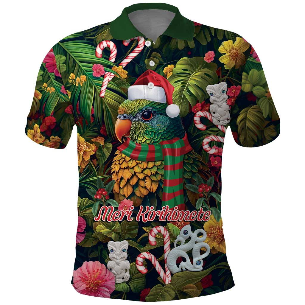 Meri Kirihimete Kakapo Santa Polo Shirt Merry Christmas with Tropical Vibe LT9 Green - Polynesian Pride
