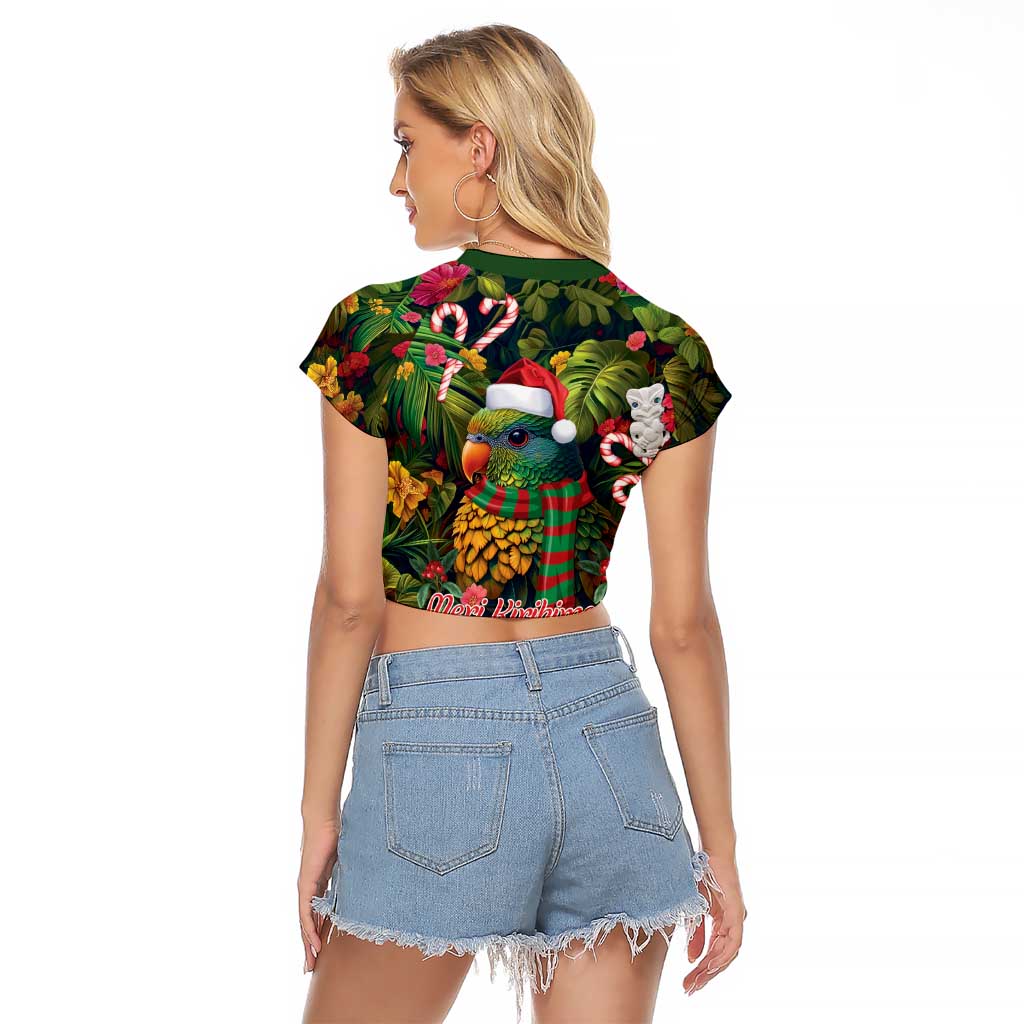 Meri Kirihimete Kakapo Santa Raglan Cropped T Shirt Merry Christmas with Tropical Vibe LT9 - Polynesian Pride