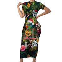 Meri Kirihimete Kakapo Santa Short Sleeve Bodycon Dress Merry Christmas with Tropical Vibe LT9 Long Dress Green - Polynesian Pride