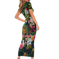 Meri Kirihimete Kakapo Santa Short Sleeve Bodycon Dress Merry Christmas with Tropical Vibe LT9 - Polynesian Pride