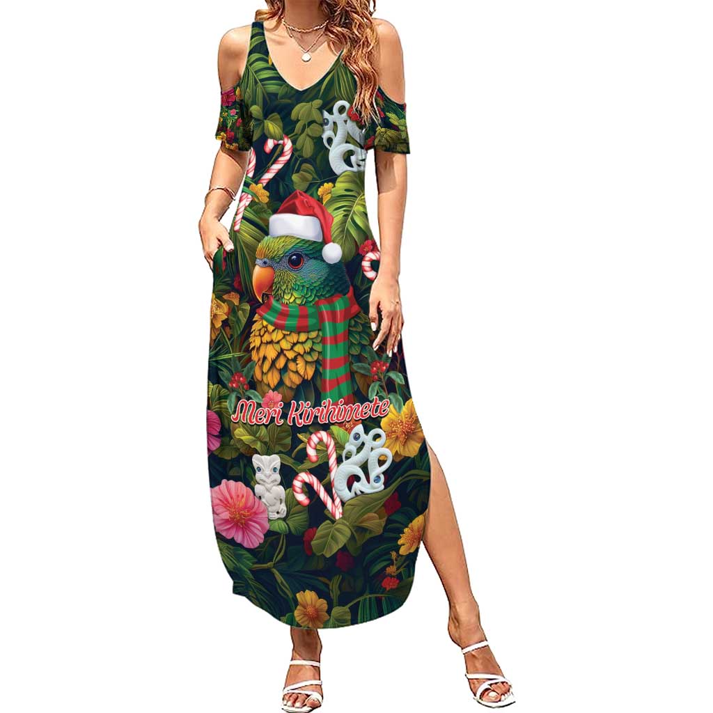 Meri Kirihimete Kakapo Santa Summer Maxi Dress Merry Christmas with Tropical Vibe LT9 Women Green - Polynesian Pride