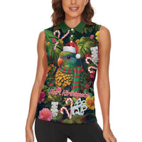 Meri Kirihimete Kakapo Santa Women Sleeveless Polo Shirt Merry Christmas with Tropical Vibe LT9 - Polynesian Pride