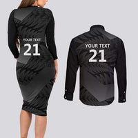 New Zealand Cricket Custom Couples Matching Long Sleeve Bodycon Dress and Long Sleeve Button Shirt Potae Pango Black Fern Pattern LT9 - Polynesian Pride