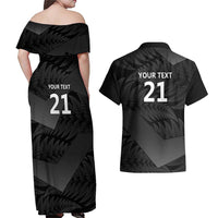 New Zealand Cricket Custom Couples Matching Off Shoulder Maxi Dress and Hawaiian Shirt Potae Pango Black Fern Pattern LT9 - Polynesian Pride