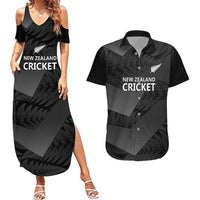 New Zealand Cricket Custom Couples Matching Summer Maxi Dress and Hawaiian Shirt Potae Pango Black Fern Pattern LT9 Black - Polynesian Pride