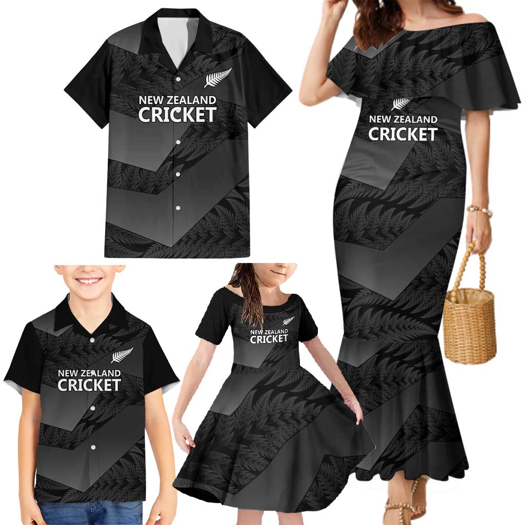 New Zealand Cricket Custom Family Matching Mermaid Dress and Hawaiian Shirt Potae Pango Black Fern Pattern LT9 - Polynesian Pride