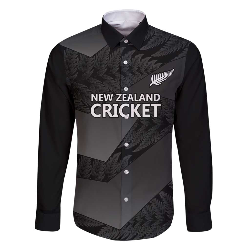 New Zealand Cricket Custom Family Matching Mermaid Dress and Hawaiian Shirt Potae Pango Black Fern Pattern LT9 Dad's Shirt - Long Sleeve Black - Polynesian Pride