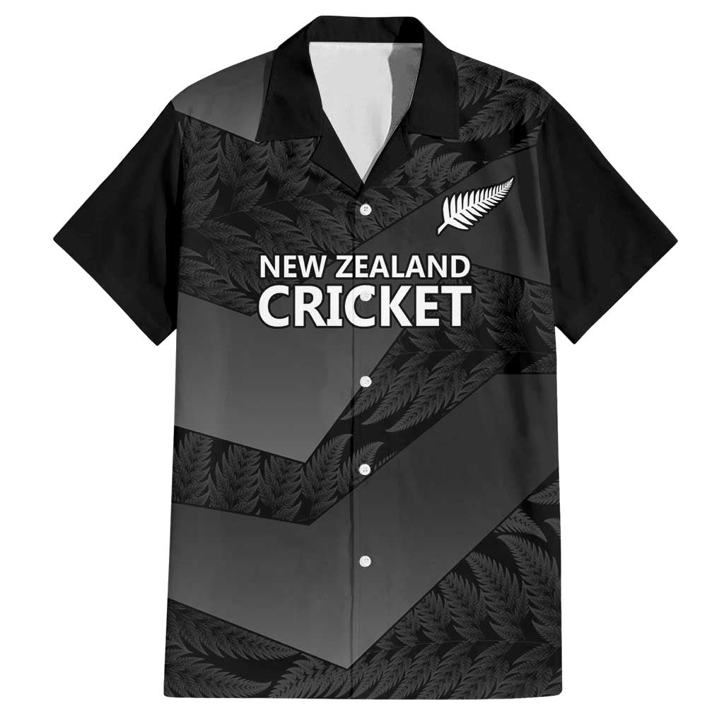 New Zealand Cricket Custom Family Matching Off Shoulder Short Dress and Hawaiian Shirt Potae Pango Black Fern Pattern LT9 Dad's Shirt - Short Sleeve Black - Polynesian Pride