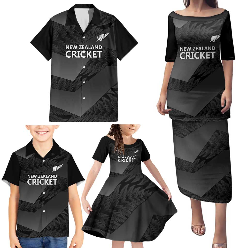 New Zealand Cricket Custom Family Matching Puletasi and Hawaiian Shirt Potae Pango Black Fern Pattern LT9 - Polynesian Pride