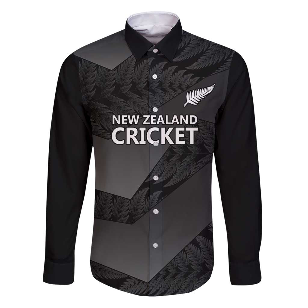 New Zealand Cricket Custom Family Matching Puletasi and Hawaiian Shirt Potae Pango Black Fern Pattern LT9 Dad's Shirt - Long Sleeve Black - Polynesian Pride