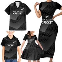 New Zealand Cricket Custom Family Matching Short Sleeve Bodycon Dress and Hawaiian Shirt Potae Pango Black Fern Pattern LT9 - Polynesian Pride