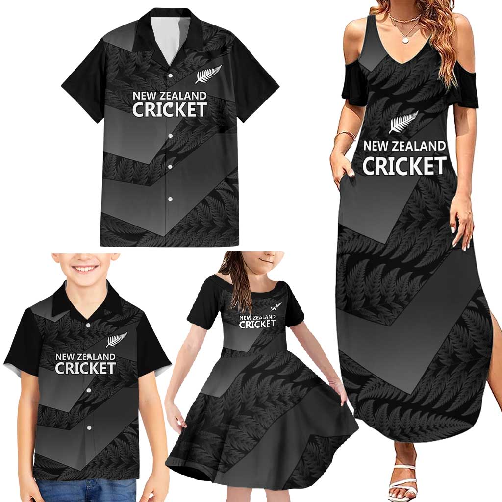 New Zealand Cricket Custom Family Matching Summer Maxi Dress and Hawaiian Shirt Potae Pango Black Fern Pattern LT9 - Polynesian Pride